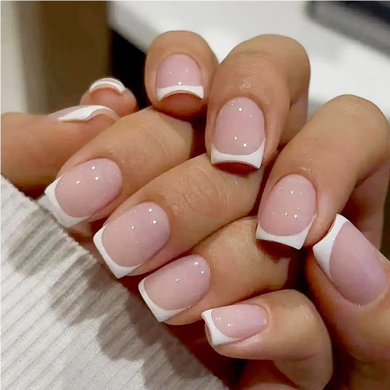 24 PCS Minimalist And Short Flat Nail Art,  Water Pipe Fake Nails, Had Nail Tips False Nail