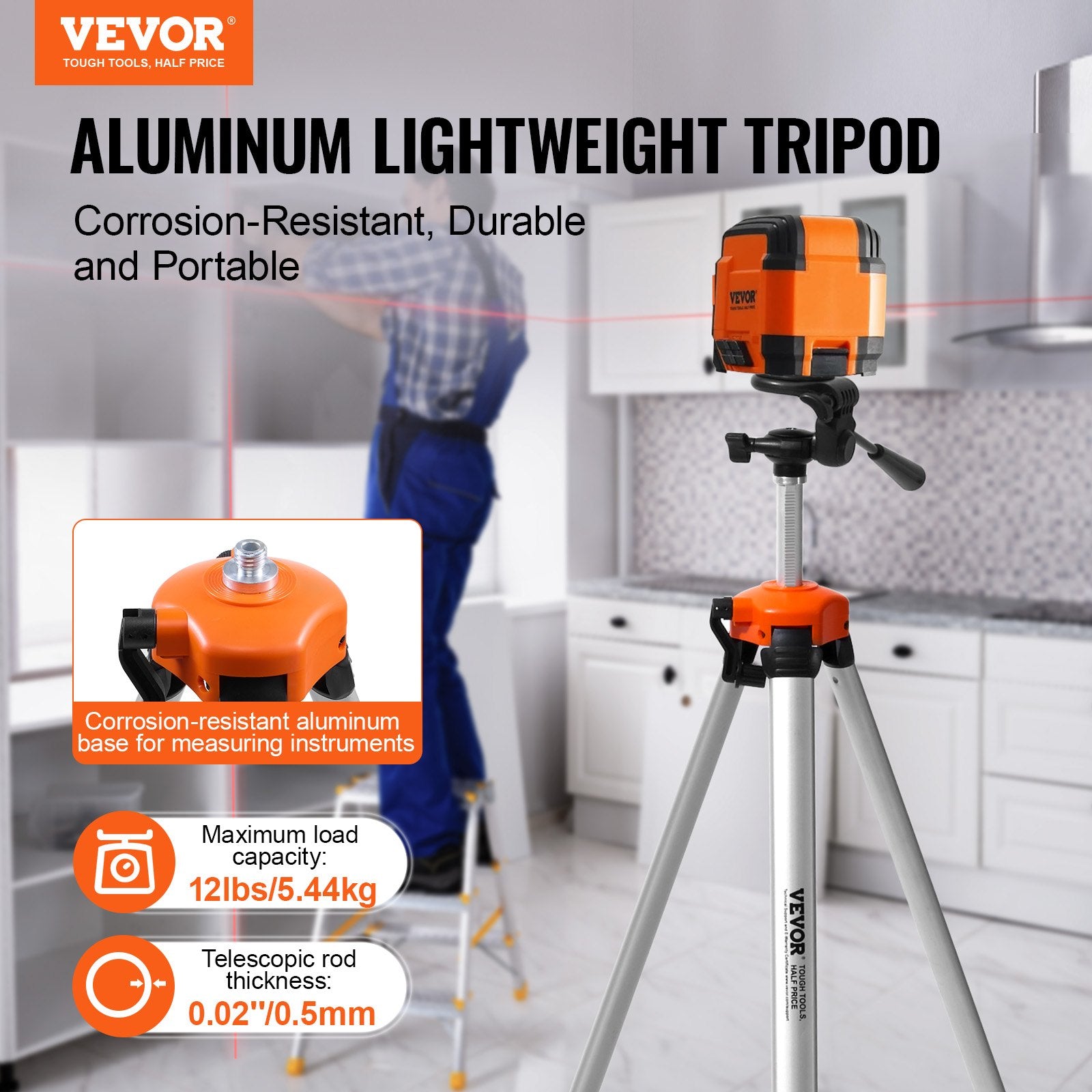 Laser Level Tripod, ¼ X 20 Thread Mount, 27.36-68.11 Inch Height Adjustment With Integrated Level Bubble Lightweight Laser Scanner Stand, Retractable Legs Aluminum Tripod For Stable Measurement