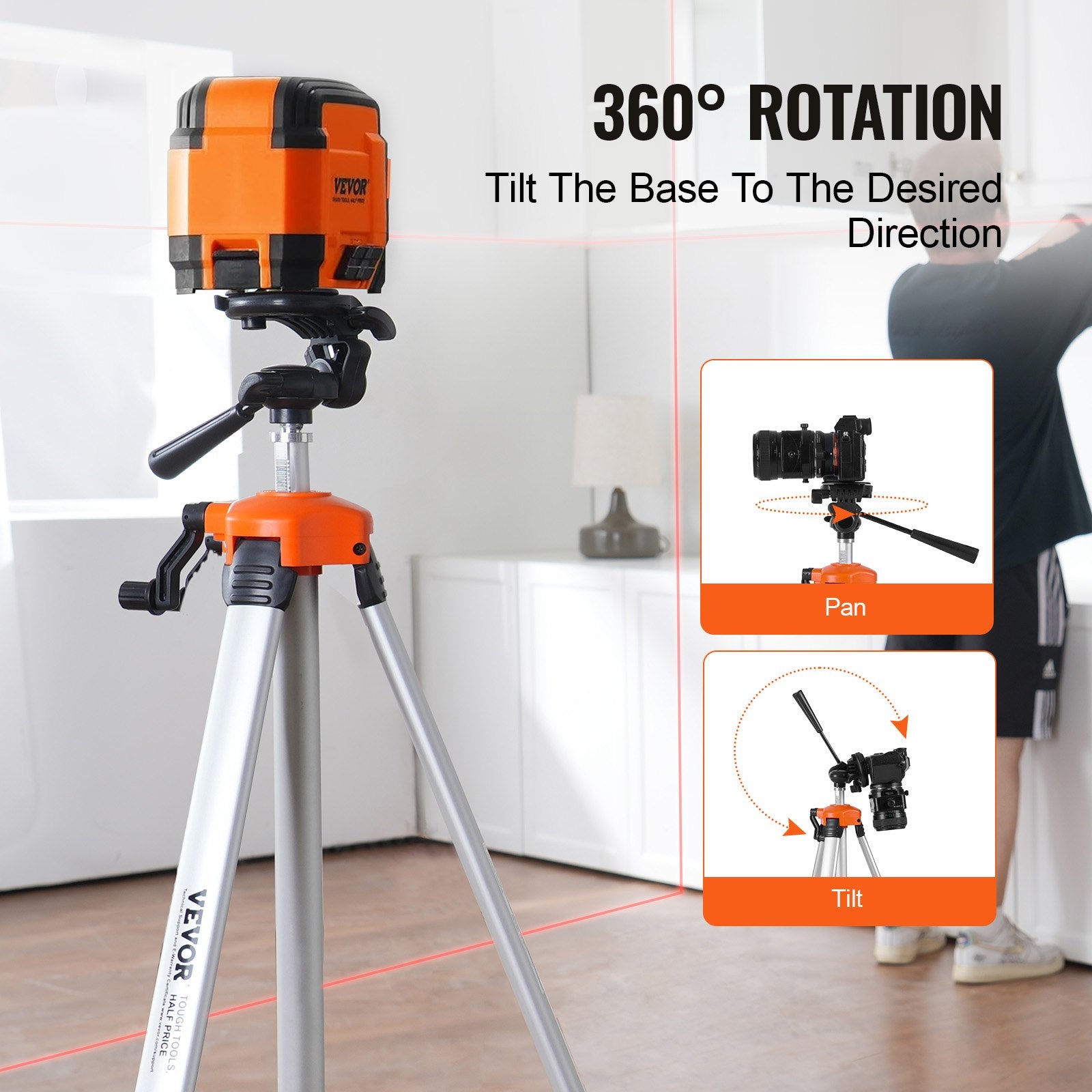 Laser Level Tripod, ¼ X 20 Thread Mount, 27.36-68.11 Inch Height Adjustment With Integrated Level Bubble Lightweight Laser Scanner Stand, Retractable Legs Aluminum Tripod For Stable Measurement