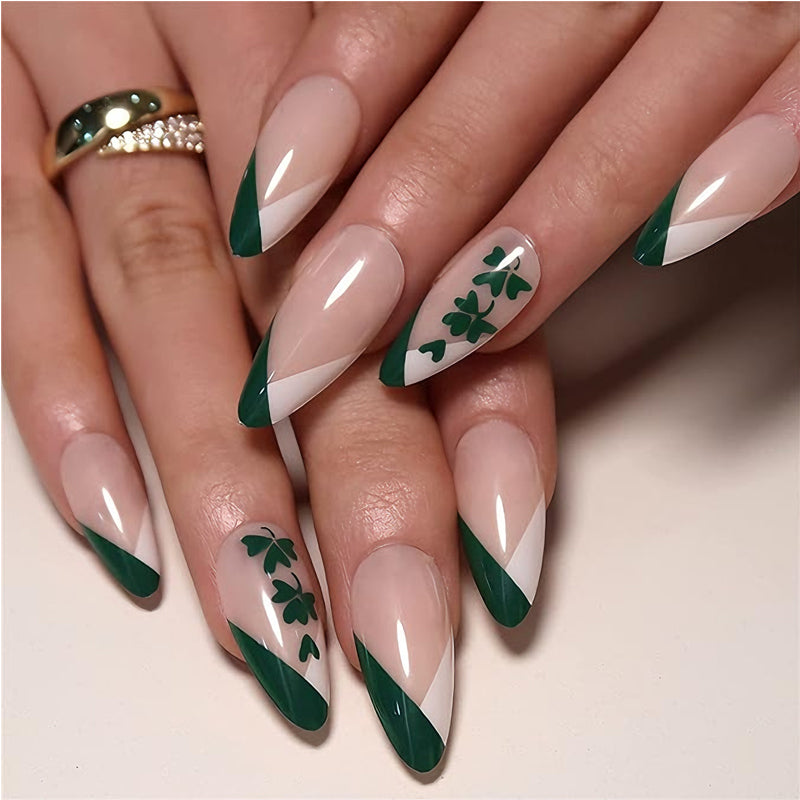 24 PCS Clover Nail Art, Length Long Water Pipe Fake Nails, Had Nail Tips False Nail