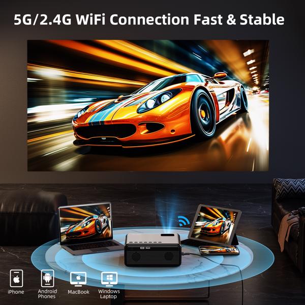 Projector With WiFi & Bluetooth, Upgraded 5G Portable Projector, Support 4K, Native 1080P, 12000 Lumens, Outdoor LED Movie Projector,Selling On The Amazon Temu Platform Is Prohibited